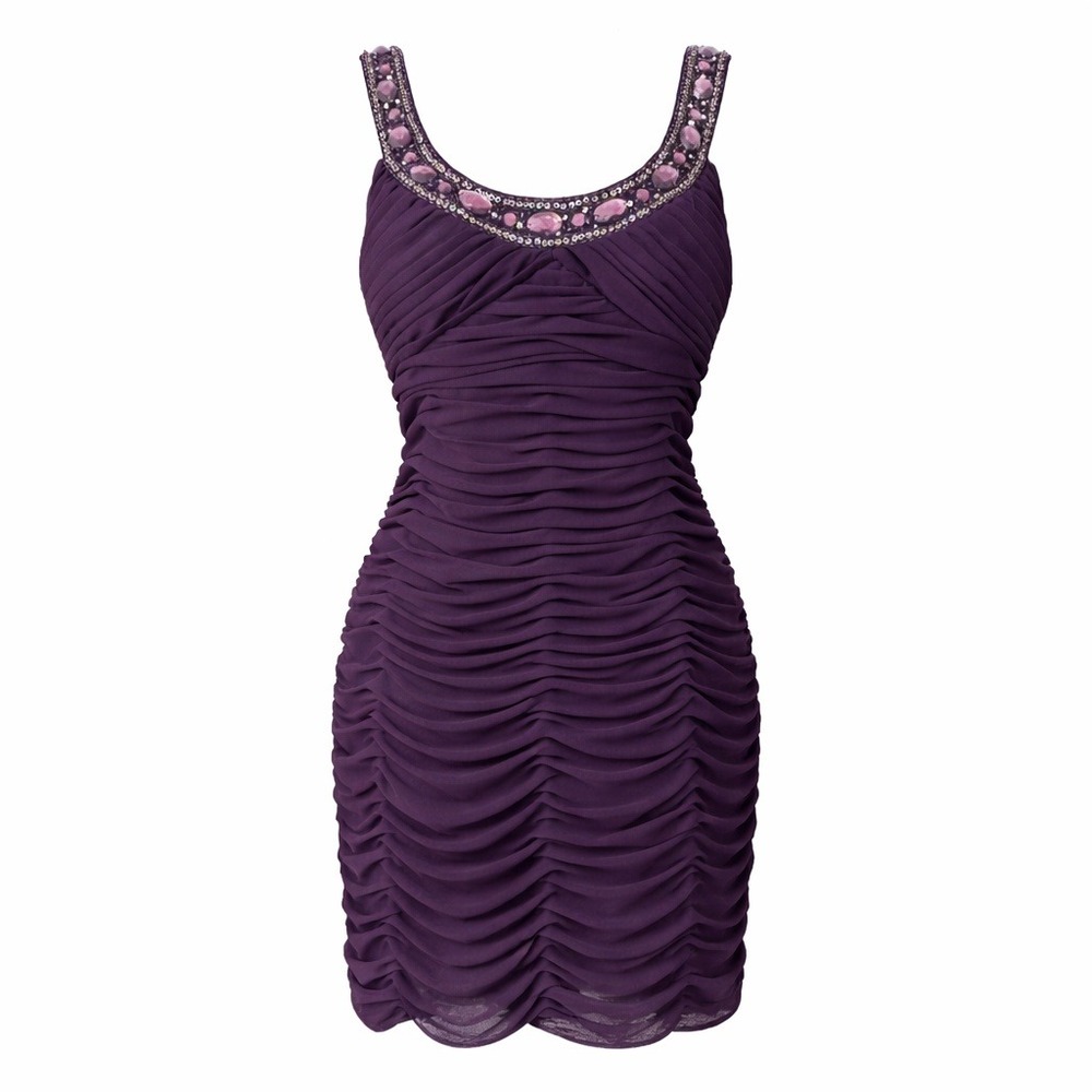 Vtg 90s Cache Size 8 Purple Bodycon Beaded Ruched Cocktail Dress Prom Event New